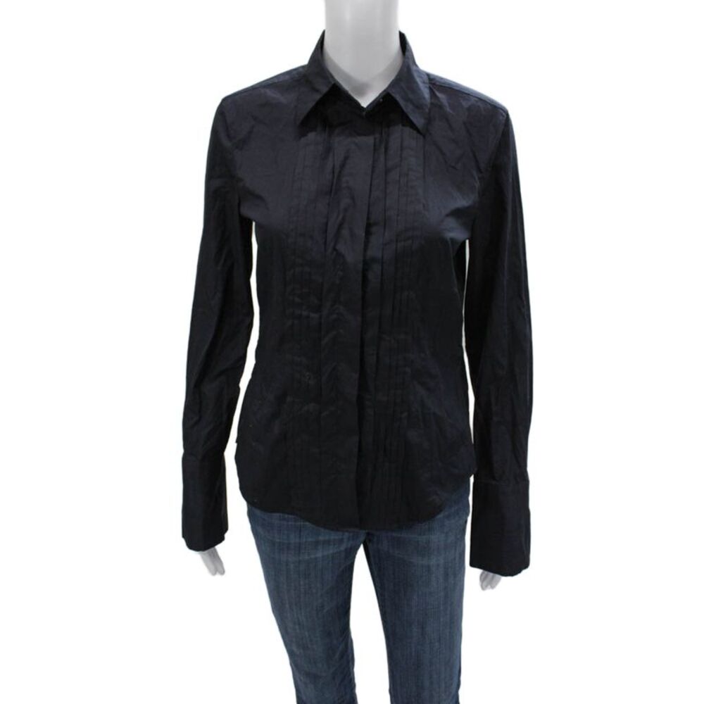 Strenesse Womens Black Cotton Blend Collared Button-Up Long Sleeve Size S
